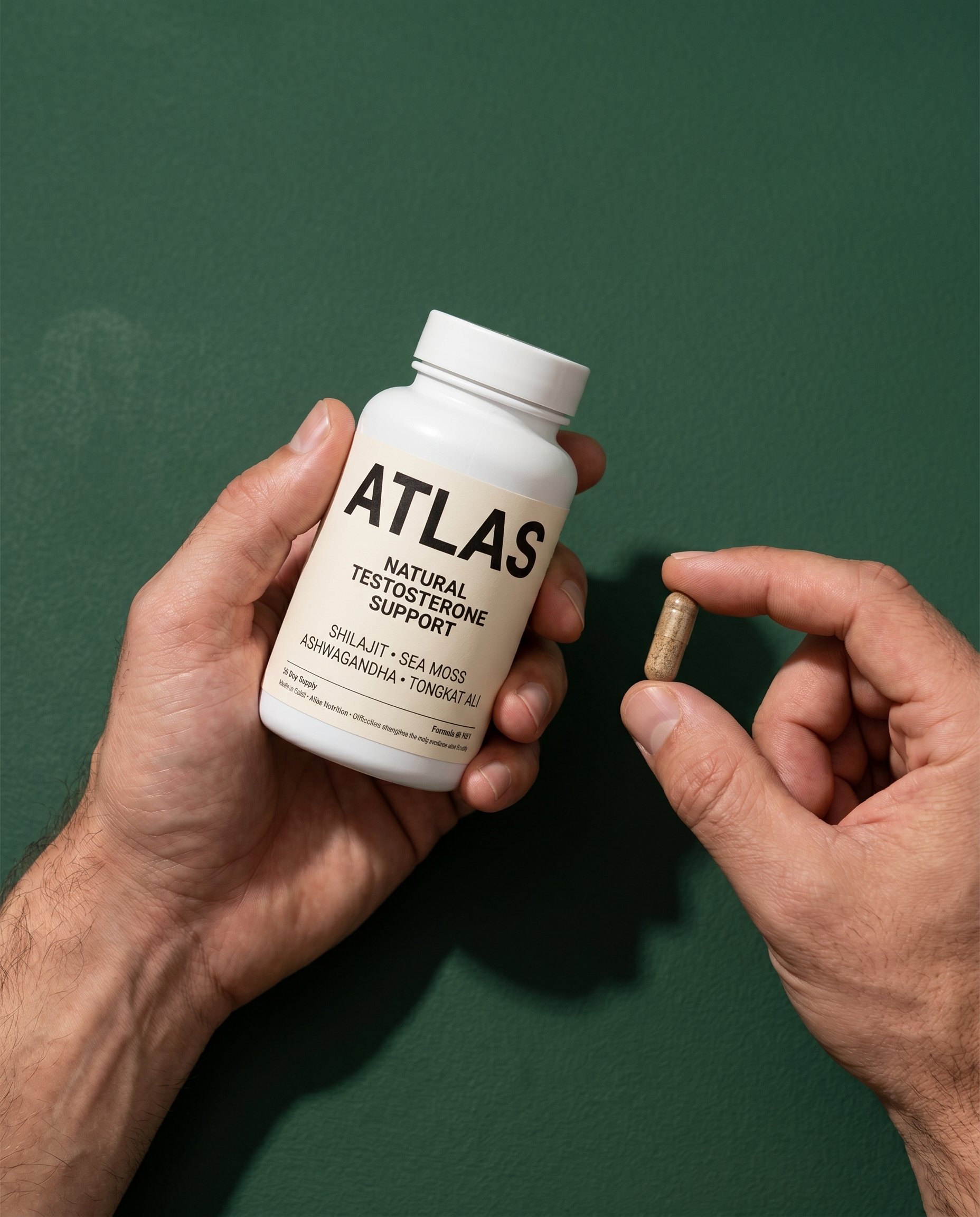 Atlas bottle and capsule held in hand
